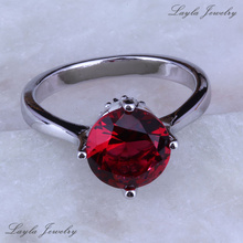 Cute Round Red Ruby Crystal Rings for Women, Silver / Platinum Plated Party Rings J0242