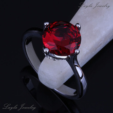 Cute Round Red Ruby Crystal Rings for Women Silver Platinum Plated Party Rings J0242