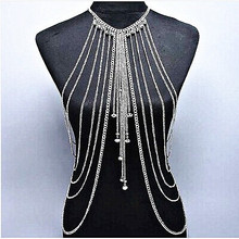 2014 Fashion Jewelry Punk Heavy Metal Multilayer Tassel Body Chain Gold Silver Plated Long Crystal Necklace