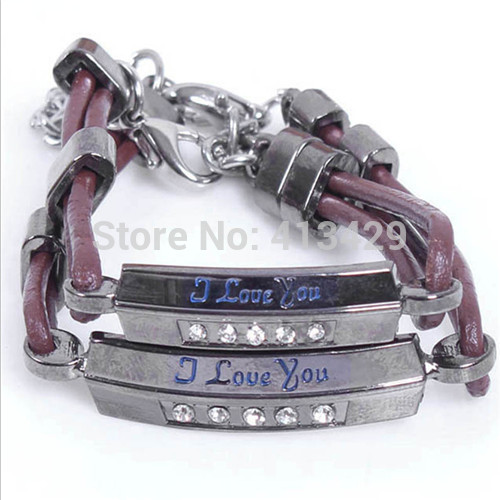 Top quality handmade leather cupid I love you more bracelets