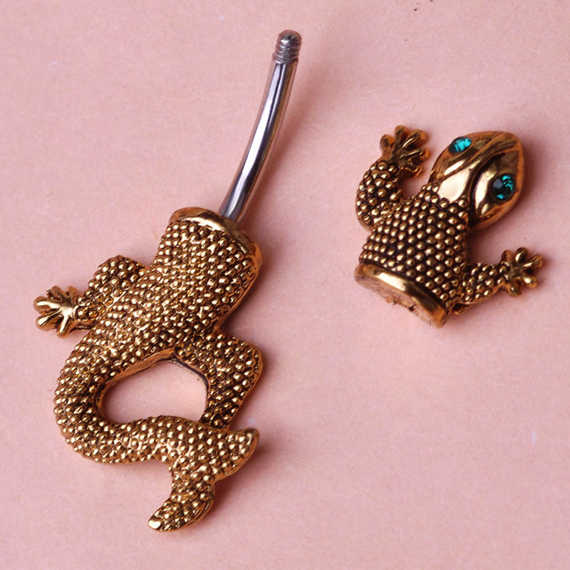 New Gecko Lizard Rhinestone Piercing Navel Belly Button Barbell Ring Body Piercing Jewelry Bijuterias Perfumes for