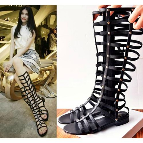 2014 spring and summer genuine leather women s shoes full sheepskin rivet belt cutout flat high