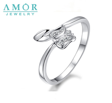 AMOR   BRAND  THE FLOWER OF HAPPINESS  SERIES  SERIES 100%  NATURAL DIAMOND 18K WHITE GOLD RING JEWELRY  JBFZSJZ073