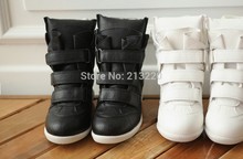 Free Shipping women s newly Isabel Marant Wedge Boots fashionable Sneakers Shoes White Black US 4