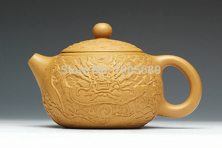 High quality dragon design tea pot Chinese kongfu yixing zisha tea set pot yellow 220ml free