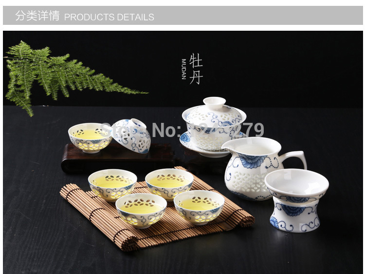 Hot high quality Chinese tea set Jingdezhen Ceramic Tea 9PCS hollow kung fu tea set cup