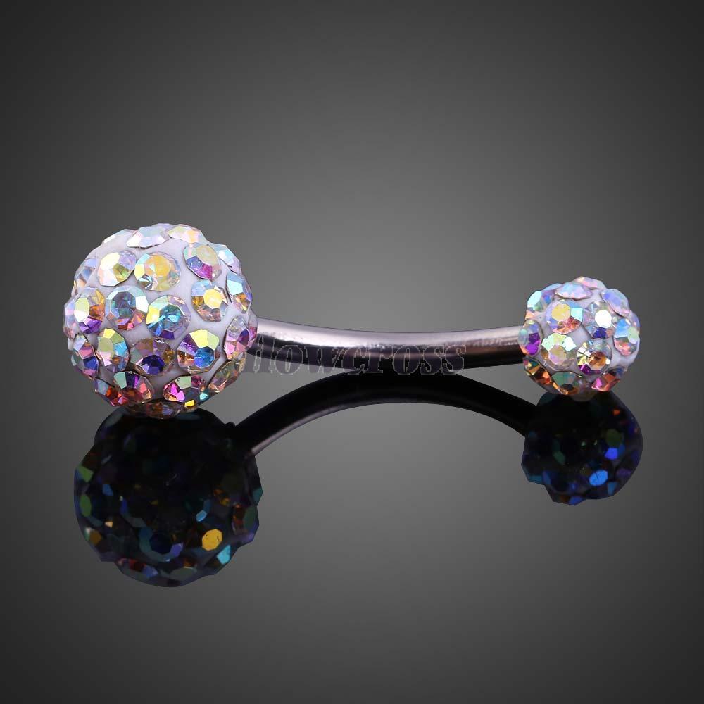 FW1S Elegant Dual Lady Ball Belly Button Ring Shiny Zircon Jewelry Mixed Color