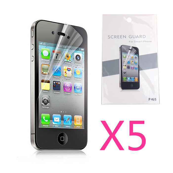 5Pcs of Premium HD Crystal Clear LCD Screen Protector film for iPhone 4 4S With Retail