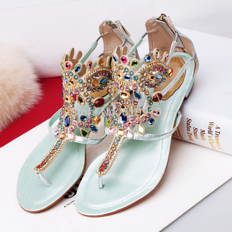 2014 rhinestone female slippers wedges genuine leather low heeled open toe sandals women s shoes hot