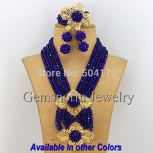 Exclusive Royal Blue African Beads Jewelry Set Handmade 6 Rows Wedding Jewelry Set Christmas Jewelry Gift
