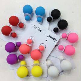 fashion rubber runway piercing Double faced Pearl earrings cd women brand Stud Earring cc colorful beads
