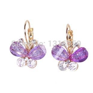 ES075 Free shipping mix wholesale 2014 new Fashion Korea Style Wings Rhinestones cute Purple Bow Butterfly