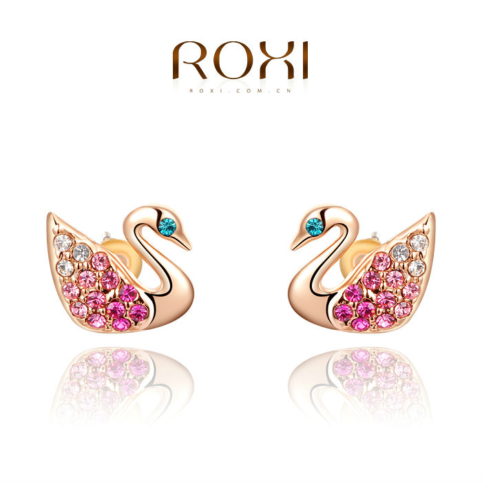 Roxi Fashion Jewelry High Quality Charming Swan Rose Gold Plated Filled Shining Genuine Austrian Crystal Stud