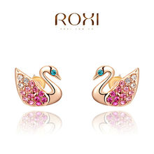 Roxi Fashion Jewelry High Quality”Charming Swan”Rose Gold Plated Filled Shining Genuine Austrian Crystal Stud Earrings In 2Color