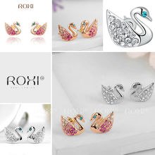 Roxi Fashion Jewelry High Quality Charming Swan Rose Gold Plated Filled Shining Genuine Austrian Crystal Stud