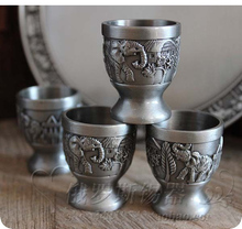 rare 6PCS set antique tin alloy metal embossed carved tea set drinkware tableware tea jar cup