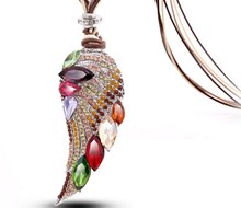 Austria crystal rhinestone angel wings pendant long necklace korean fashion luxury jewelry women collier bijoux jewerly