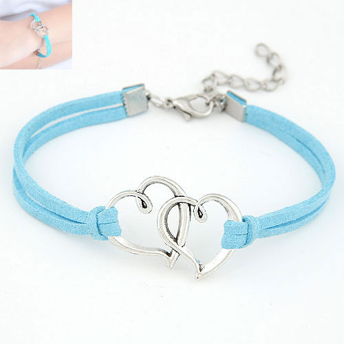2014 New Fashion Infinity Leather Pulseiras Silver Double Heart Love Charm Bracelets Bangles for Women Men