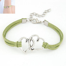 2014 New Fashion Infinity Leather Pulseiras Silver Double Heart Love Charm Bracelets Bangles for Women Men