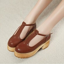 Free Shipping 2014 Preppy Style Vintage Round Toe Doll Single Shoes Woman Platform Oxford Pumps T