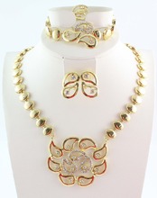 Free Shipping Gold Plated European Women Wedding Necklace Bracelet Ring Earrings African Jewelry Sets