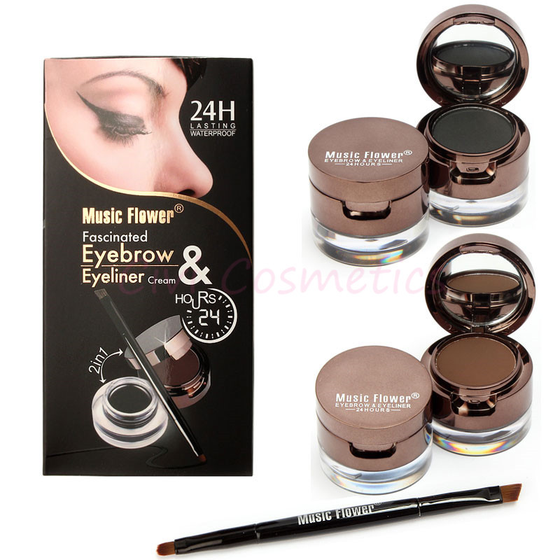 4 in 1 Eye Makeup Set Gel Eyeliner Brown Black Eyebrow Powder Brown Black Make Up