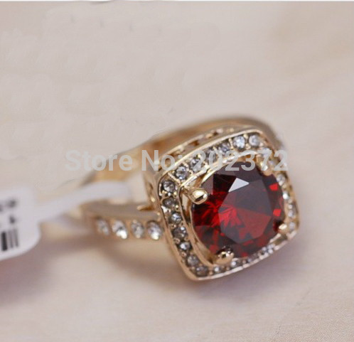 gold plated Ring Big Simulated Ruby diamond finger rings women crystal stamped 18KGP gold filled jewelry