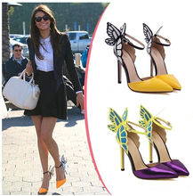 8-free shipping new 2014 Occident style women butterfly wings pumps sandals ladies fashion pointed toe summer shoes high heels