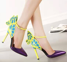 8 free shipping new 2014 Occident style women butterfly wings pumps sandals ladies fashion pointed toe