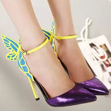 8 free shipping new 2014 Occident style women butterfly wings pumps sandals ladies fashion pointed toe