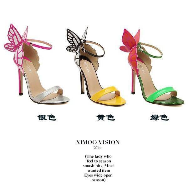 2014 Sexy women s thin heels Pointed toe Fantasy Butterfly Wings Evening Shoes high heels Shallow