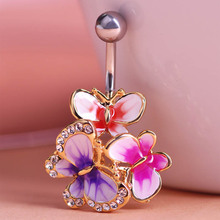 Epoxy Enamel Esmalte Colares Butterflys Belly Button Rings Sexy Body Piercing Jewelry Bars Piercings Navel Piercing Gothic Unhas