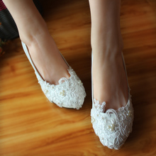 Pearl bridal shoes white handmade lace bridesmaid shoes wedding shoes female pumps