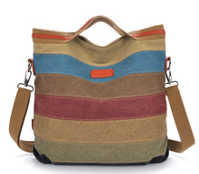 Fashion Color stripe canvas women handbag brand simple shoulder cross-body bags trend girl splicing satchel bag messenger bag