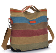 Fashion Color stripe canvas women handbag brand simple shoulder cross body bags trend girl splicing satchel