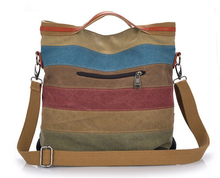 Fashion Color stripe canvas women handbag brand simple shoulder cross body bags trend girl splicing satchel