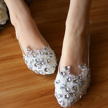 Handmade rhinestone white crystal wedding shoes heel bridal shoes banquet crystal the bride wedding shoes
