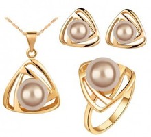 Fashion austria crystal women Beautiful pearls pendant necklace/earrings/rings bride wedding Jewelry Sets