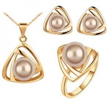 Fashion austria crystal women Beautiful pearls pendant necklace earrings rings bride wedding Jewelry Sets