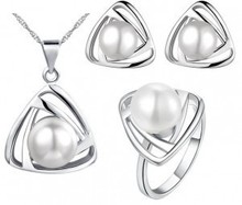 Fashion austria crystal women Beautiful pearls pendant necklace earrings rings bride wedding Jewelry Sets