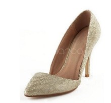 New gleaming golden PU leather ladies high heeled pointed shoes