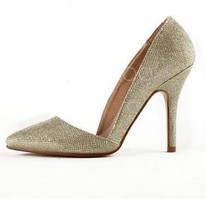 New gleaming golden PU leather ladies high heeled pointed shoes