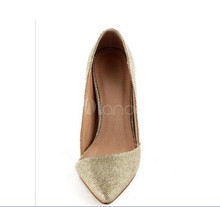 New gleaming golden PU leather ladies high heeled pointed shoes
