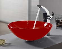 4264-2 Construction & Real Estate Bathroom Red Round Art Washbasin Tempered Glass Vessel Sink