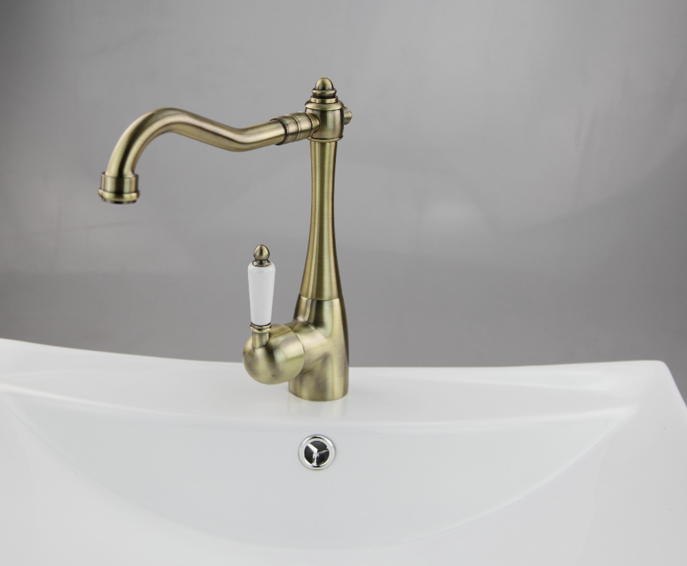 69 OFF Construction Real Estate Ceramic Handle Antique Brass Bathroom Kitchen Basin Sink Vessel Swivel Mixer