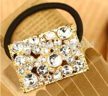 One Pcs Hot Sale Hair Rope Shine Rhinestone Square Shape Girls Woman Hair Bands Ponytail