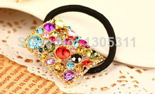 One Pcs Hot Sale Hair Rope Shine Rhinestone Square Shape Girls Woman Hair Bands Ponytail
