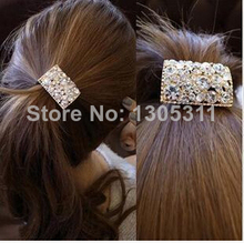 One Pcs Hot Sale Hair Rope Shine Rhinestone Square Shape Girls Woman Hair Bands Ponytail