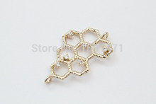 100pcs lot Free Shipping Bee hive Honey comb Gold plated brass charm pendant