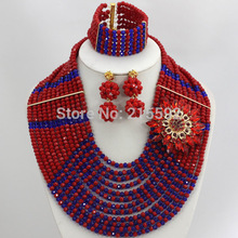 12 Layers Costume African Wedding Crystal Beads Jewelry Set Red Royal Blue Nigerian Bridal Beads Jewelry